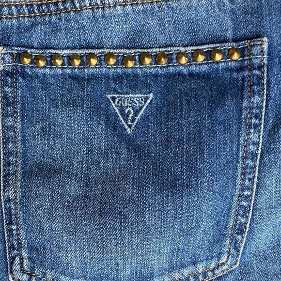 Guess Denim Raw Hem Embellished High Rise Jean Shorts Size 30 - Picture 7 of 11